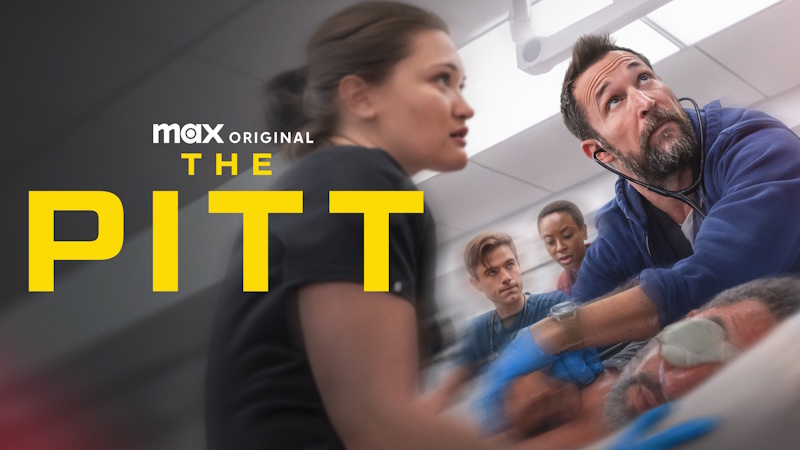 Uma imagem promocional de uma série de TV, mostrando uma equipe médica prestando assistência a uma pessoa em um hospital.