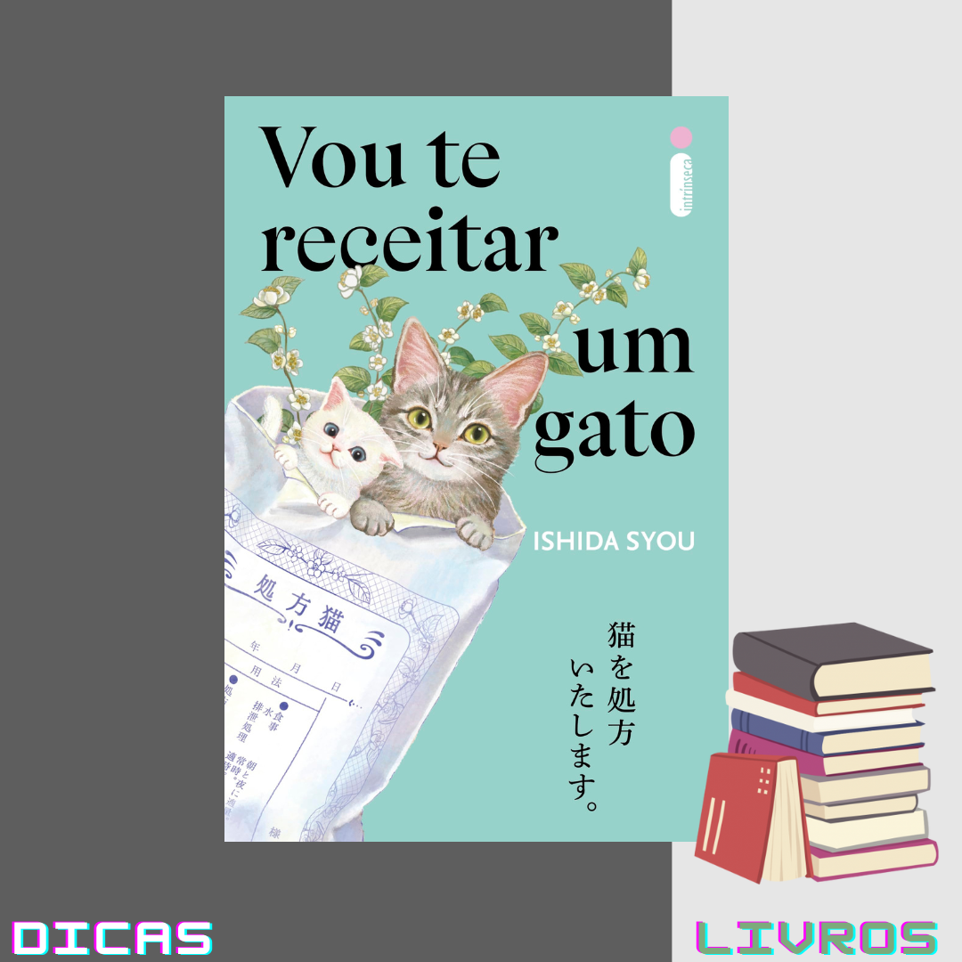 A capa de um livro ilustrado apresenta dois gatos fofos dentro de um saco de papel. A composição da imagem é centrada, com os dois gatinhos no centro. O saco de papel cria um fundo, permitindo que os gatinhos se destaquem. O fundo tem um tom de verde claro e tem flores e pequenos galhos de plantas ao redor dos gatinhos.